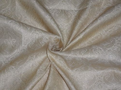 Spun Silk Brocade fabric Cream Metallic Gold Colour BRO371[4]