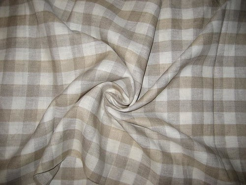 100% Linen Beige & Cream plaids Fabric 44" wide [1465]