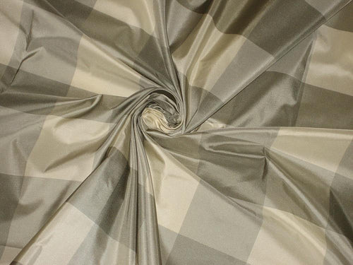 Silk Taffeta Fabric Silver Grey & Ivory plaids 54" wide [2896]