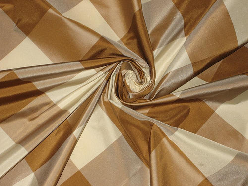 SILK TAFFETA FABRIC Chocolate brown & Cream plaids [2893]