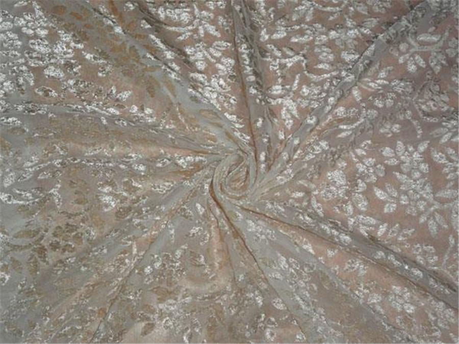 Beige Devore Polyester Viscose Burnout Velvet fabric ~ 44&quot; wide [6457]