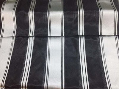 100% silk organza black stripes fabric 54" wide by the yard