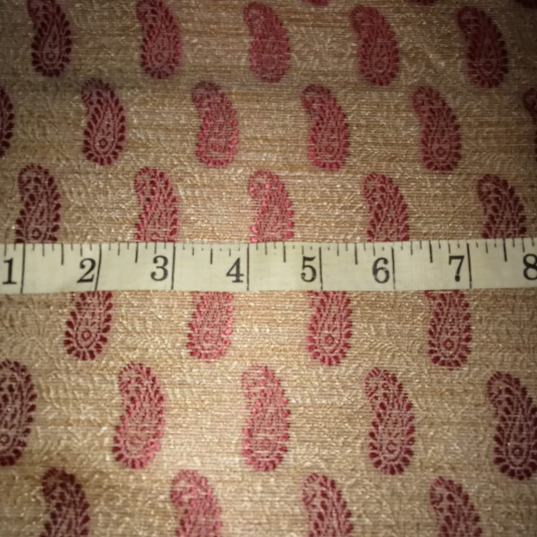 SILK Brocade Fabric Light Gold & Red color 44" WIDE BRO360[1]