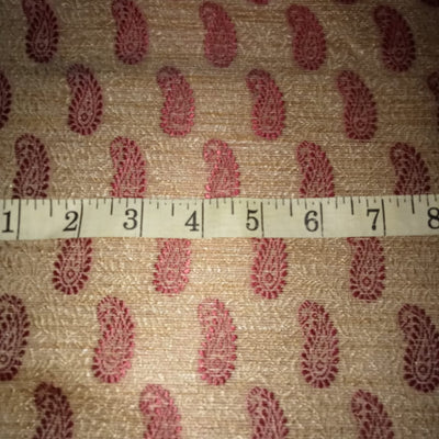 SILK Brocade Fabric Light Gold & Red color 44" WIDE BRO360[1]