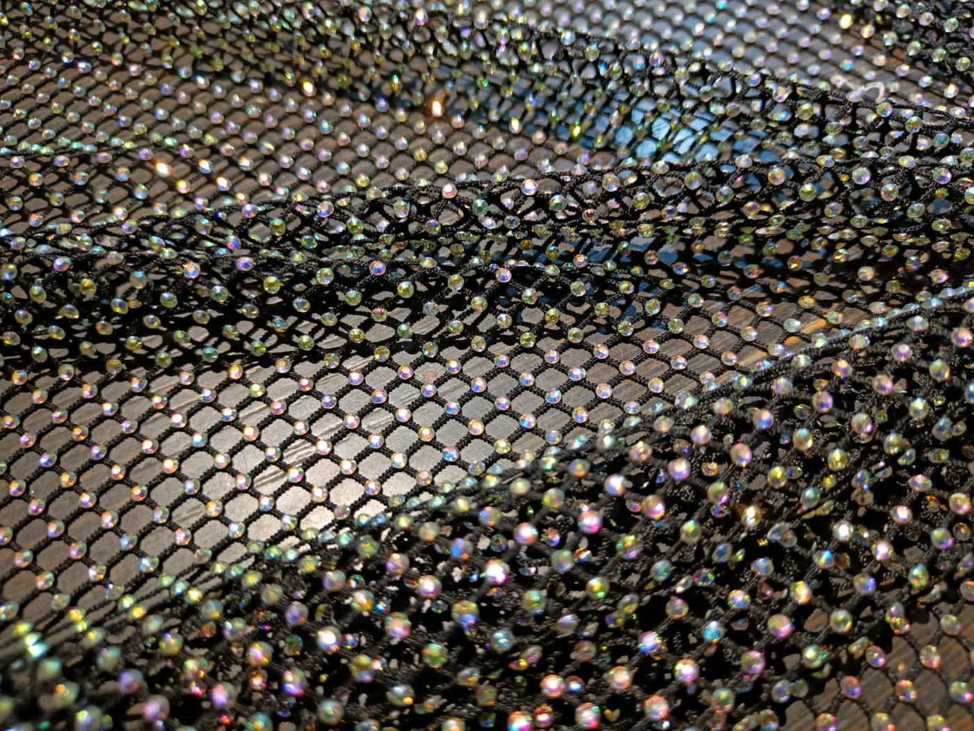 Rhinestone Mesh, Stretchable black Fabric Crystal Diamond Stretch Crystal Fishnet Sheets