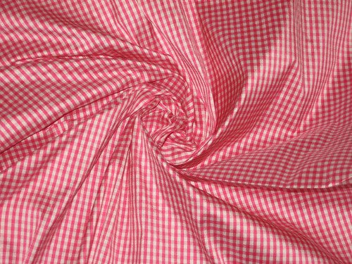Dupioni Silk Fabric-Pink and ivory color plaids