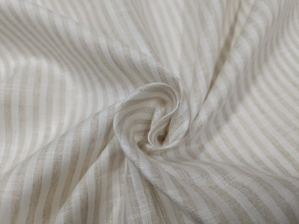 100% Linen Brown / Ivory stripe 60's Lea Fabric 58" wide [10553]