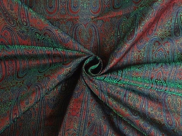 Spun Brocade fabric Red,Blue & Metallic Green color 44" wide BRO331[1]