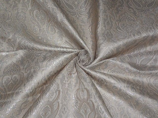 SILK BROCADE FABRIC Ivory, Cream & Metallic Silver 44" wide BRO337[2]