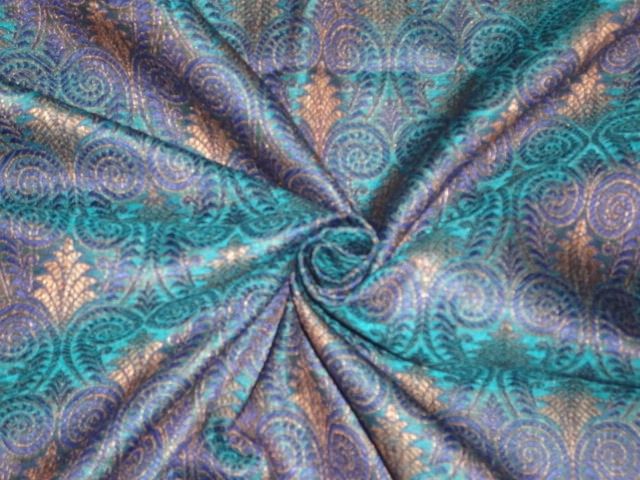 Spun Brocade fabric Blue,Green Gold Color BRO332[2]