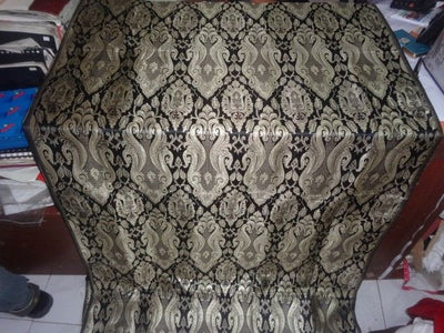 Heavy Brocade Fabric Black,Gold & Metallic Gold color 44" wide BRO334[1]