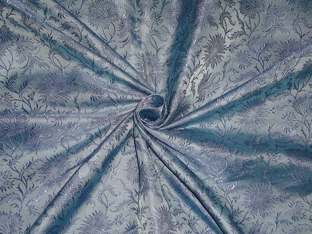 SILK BROCADE FABRIC Shades of Blue Colour 44" wide BRO342[2]