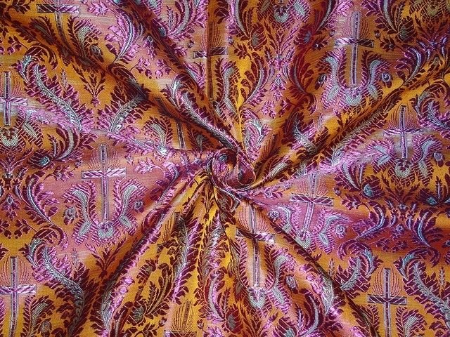 Silk Brocade Vestment Fabric Brown,Blue & Purple color 44" WIDE BRO342[1]