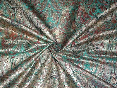 Brocade Fabric Red,Aqua & Metallic Gold color 44" wide BRO336[2]