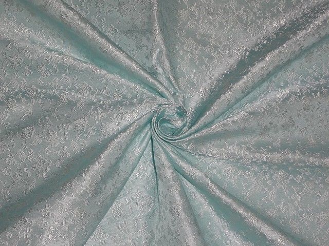 SILK BROCADE FABRIC Light Baby Blue color 44" wide BRO333[5]