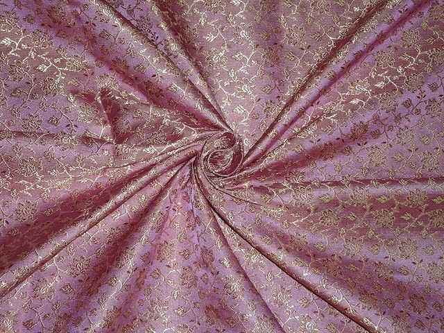 SILK BROCADE FABRIC Pink, Brown & Beige Gold 44" wide BRO344[2]