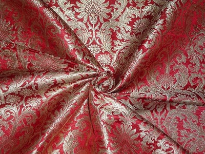 Silk Brocade heavy Fabric~Rusty Red & Metallic Gold colour 44" wide BRO342[5]