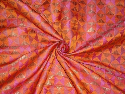 BROCADE FABRIC Pink,Orange & Metallic Gold color 44" wide BRO339[2]