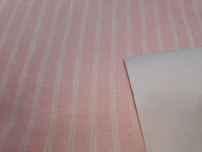 Superb Quality Linen Club Baby Pink with white color horizontal stripe Fabric 58" wide [1359]