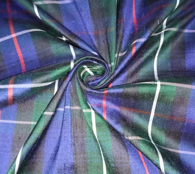 100% silk dupion blue green tartan Plaids fabric 54" wide DUPNEWC7[4]