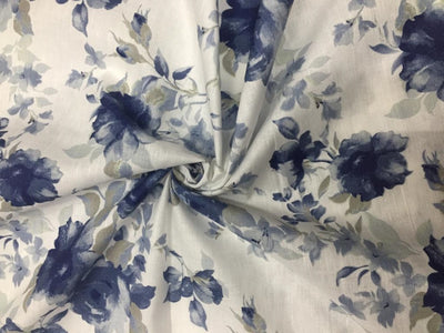 100% linen Beautiful Blue Grey and White Floral Print Fabric 58" wide[11671]