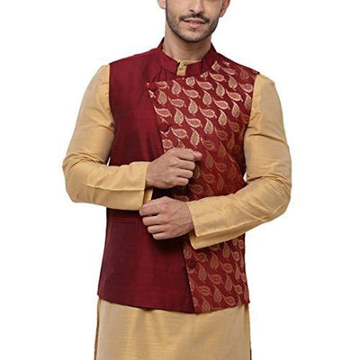 Silk Brocade fabric Burgundy x metallic gold color 44" wide BRO710[2]