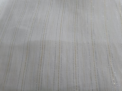 100% SILK CHIFFON white ivory fabric stripe silver/gold lurex 44" wide