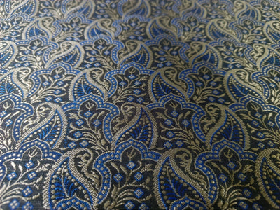 Silk Brocade Royal Blue,Black & Gold Paisleys 44" wide BRO17[3]