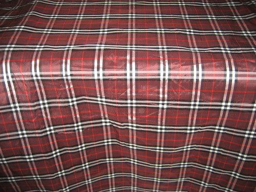 Silk Dupioni fabric Black X Red X White Plaids