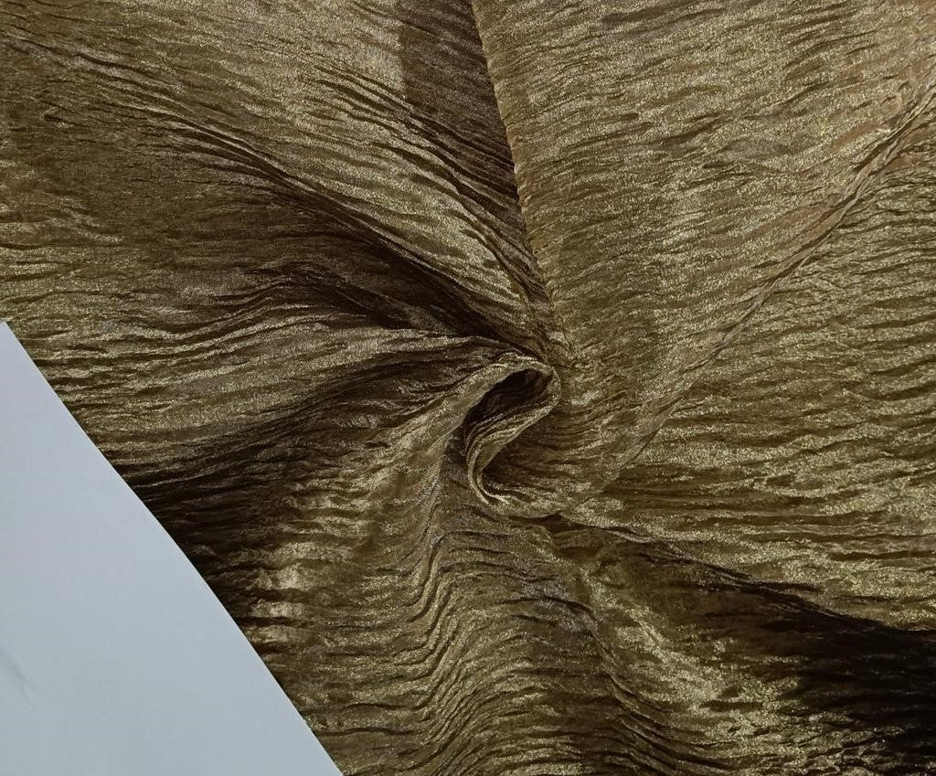 Metallic tissue organza Crinkled [crushed] fabric available in 4 colors GOLD X BLACK /ANTIQUE GOLD /OLD GOLD /GOLD/ BLACK X SILVER 44" wide