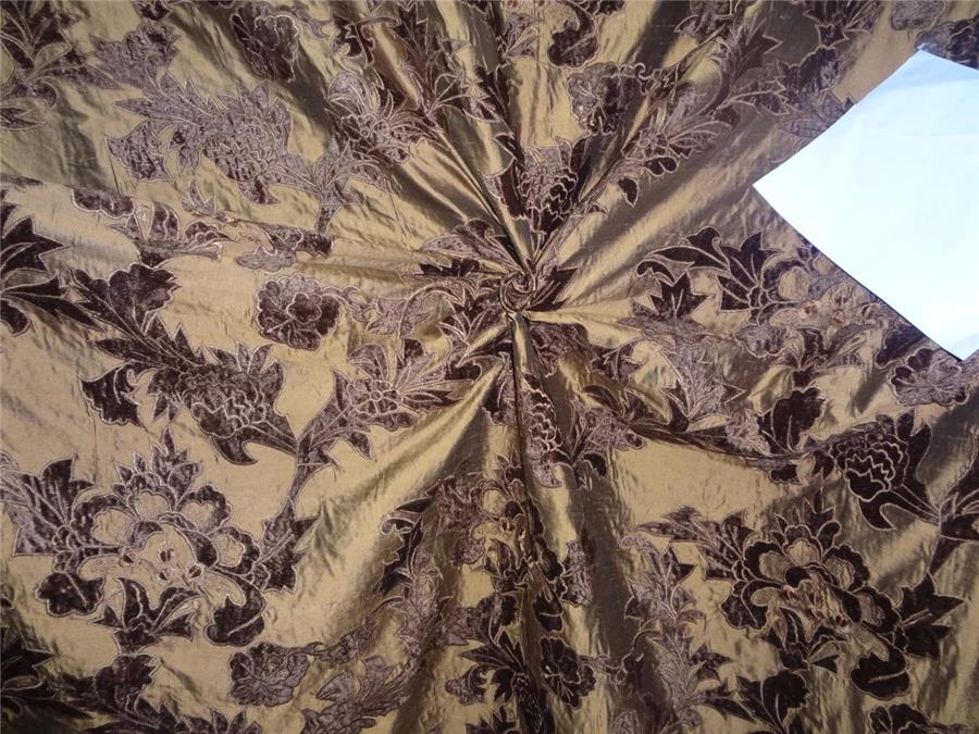 54&quot; wide silk dupioni bronze x brown velvet embroidery