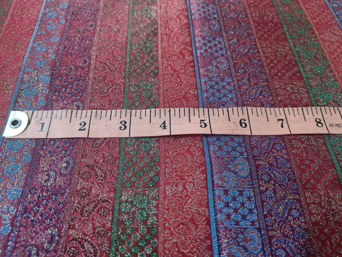 SILK BROCADE FABRIC MULTI COLOR BORDERS single length of 50cm 44" wide BRO14[1]