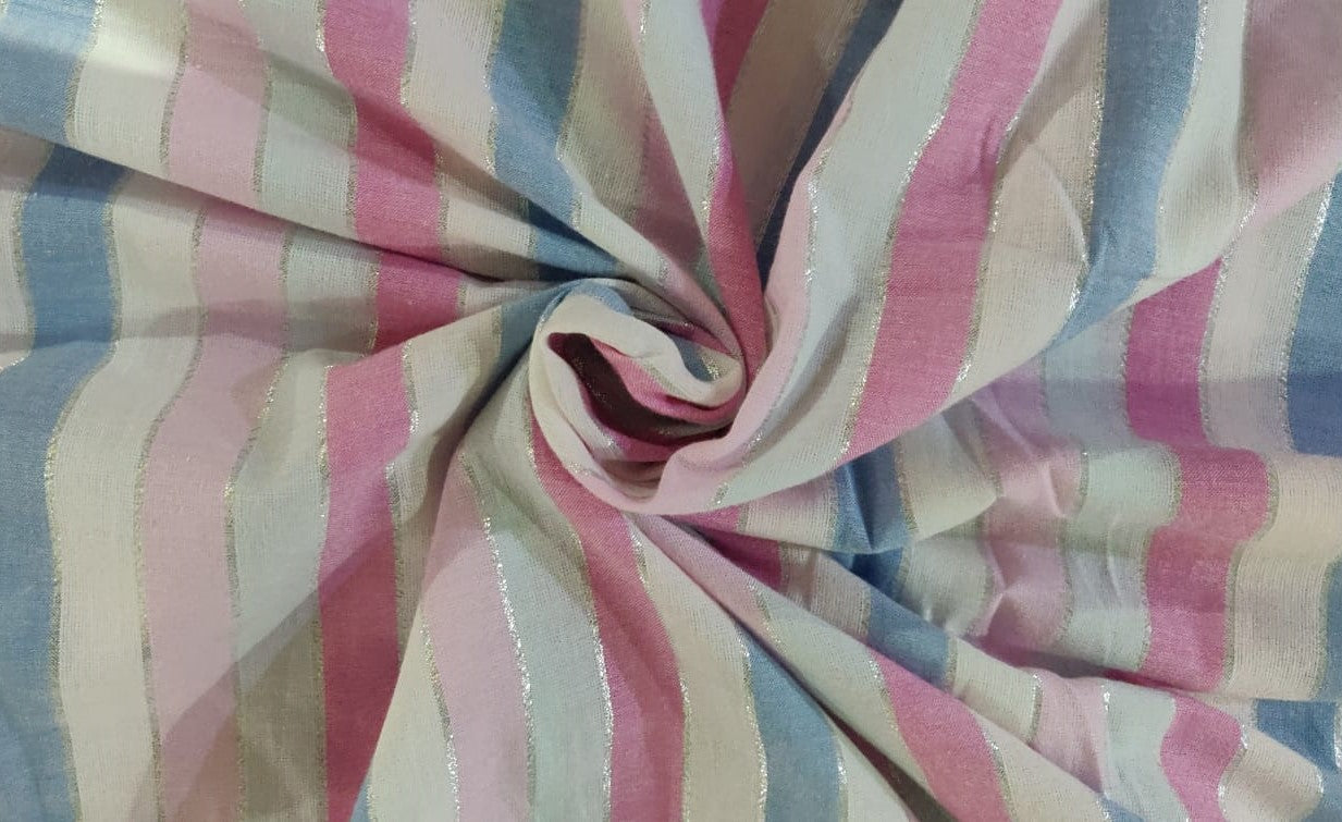 Cotton Lurex pastel pink and blue stripes 58" wide