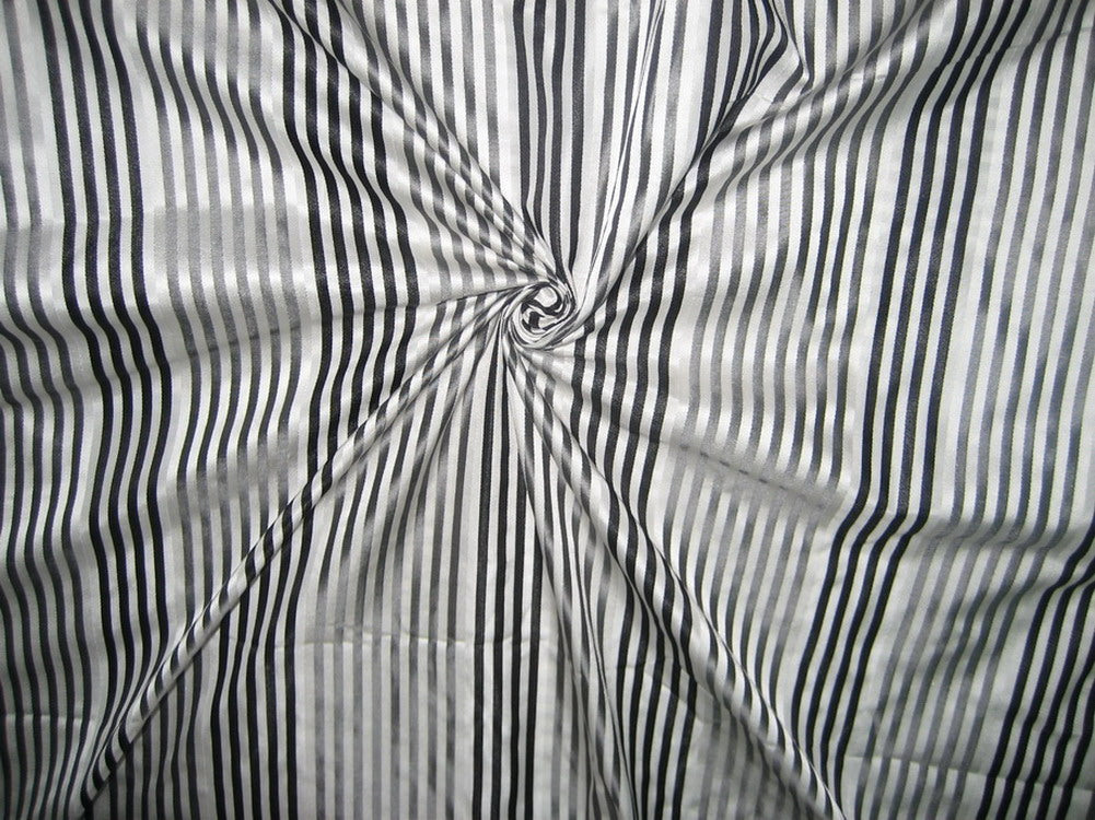Silk Taffeta Fabric Ivory,Black & Steel /w satin stripe 54" wide Taf#S94