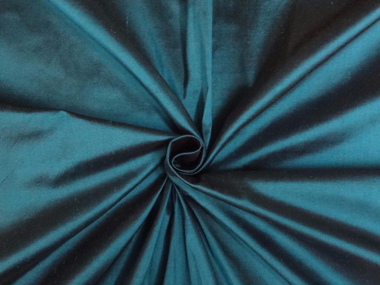 PURE SILK DUPIONI FABRIC BLUE X BLACK