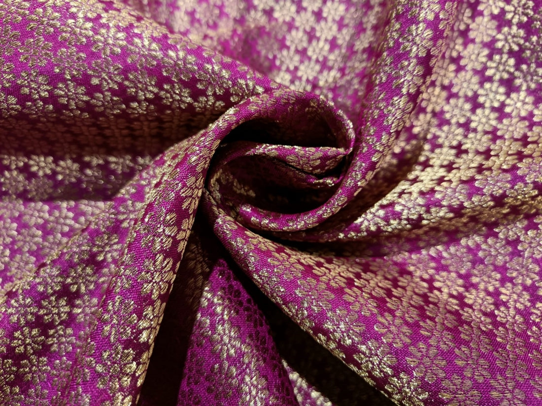 BROCADE FABRIC MAGENTA PINK X METALLIC GOLD MOTIF 44&quot; wide