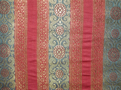 Pure Silk Brocade Fabric Blue,Pink &amp; Gold