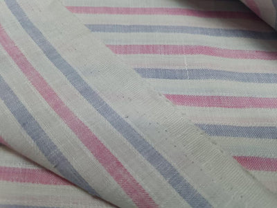 100% Chambray Linen Baby Pink and Lilac horizontal stripe Fabric 59" wide [1354]