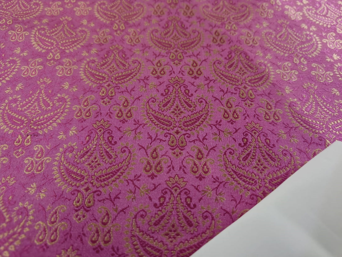 SILK BROCADE FABRIC Hot Pink & Gold 44" wide BRO27[4]