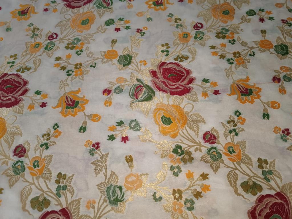 Brocade fabric multi color roses 44" wide BRO851A available in two colors [navy and ivory]