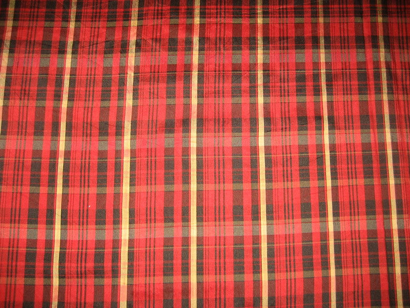 Silk Dupioni Red, Gold & Black color plaids Fabric 54" wide DUP#C103