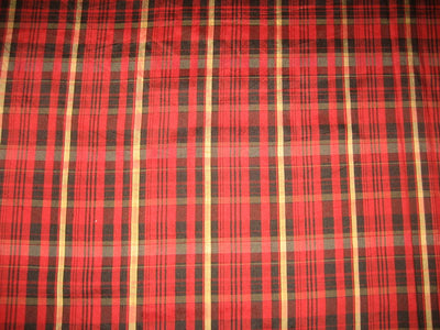 Silk Dupioni Red, Gold & Black color plaids Fabric 54" wide DUP#C103