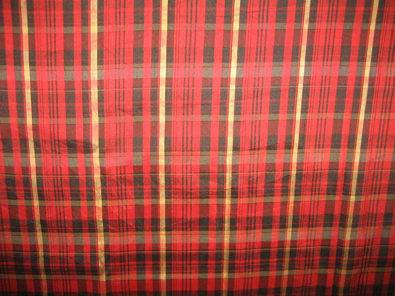 Silk Dupioni Red, Gold & Black color plaids Fabric 54" wide DUP#C103