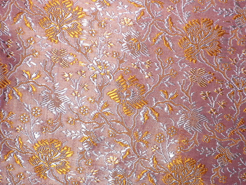 Silk Brocade Fabric Blue,Orange &amp; Pinkishlavender