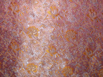 Silk Brocade Fabric Blue, Orange & Pinkish, lavender color 44" wide BRO7[3]