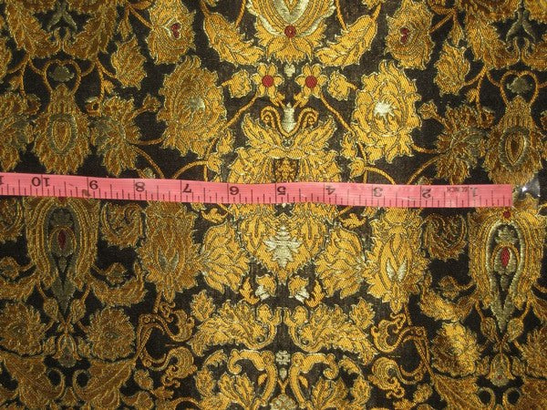 Heavy Silk Brocade Fabric Black, Red &amp; Mustard Gold BRO77[2]