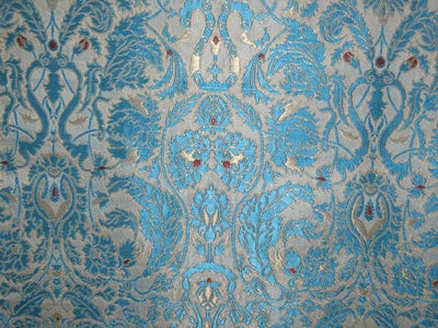 Heavy Silk Brocade Fabric Blue, Red, Cream &amp; Gold BRO77[3]