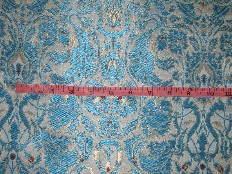 Heavy Silk Brocade Fabric Blue, Red, Cream &amp; Gold BRO77[3]
