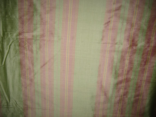 SILK Dupioni FABRIC Light Pink,Green & Yellow stripes [2884]