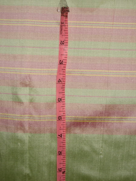 SILK Dupioni FABRIC Light Pink,Green & Yellow stripes [2884]